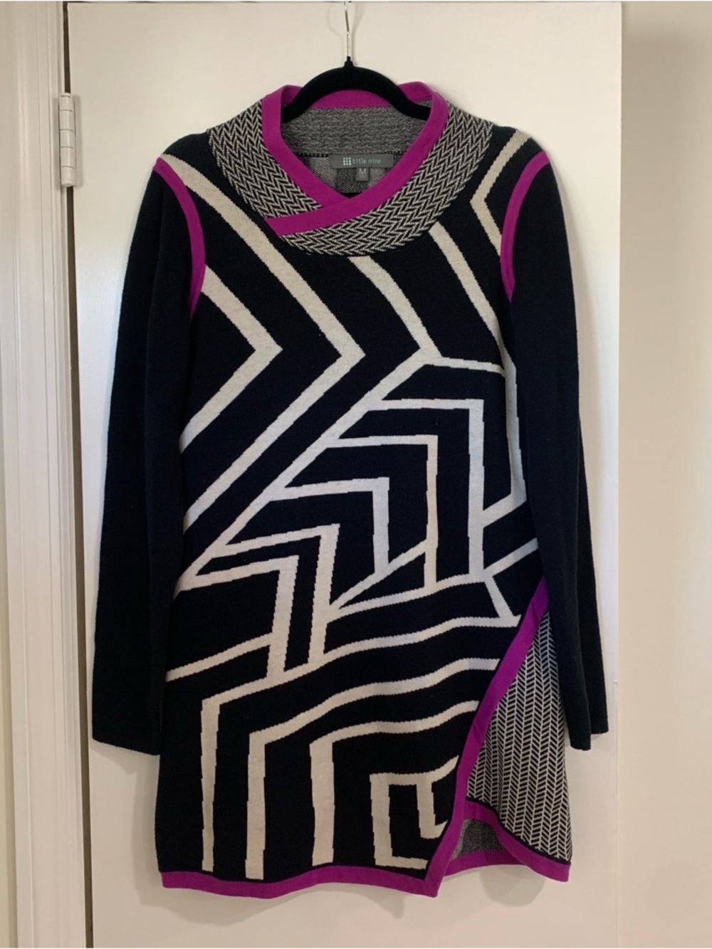 Title Nine Merino Wool Blend Brazen Tunic Sweater Dress Geometric Size Medium